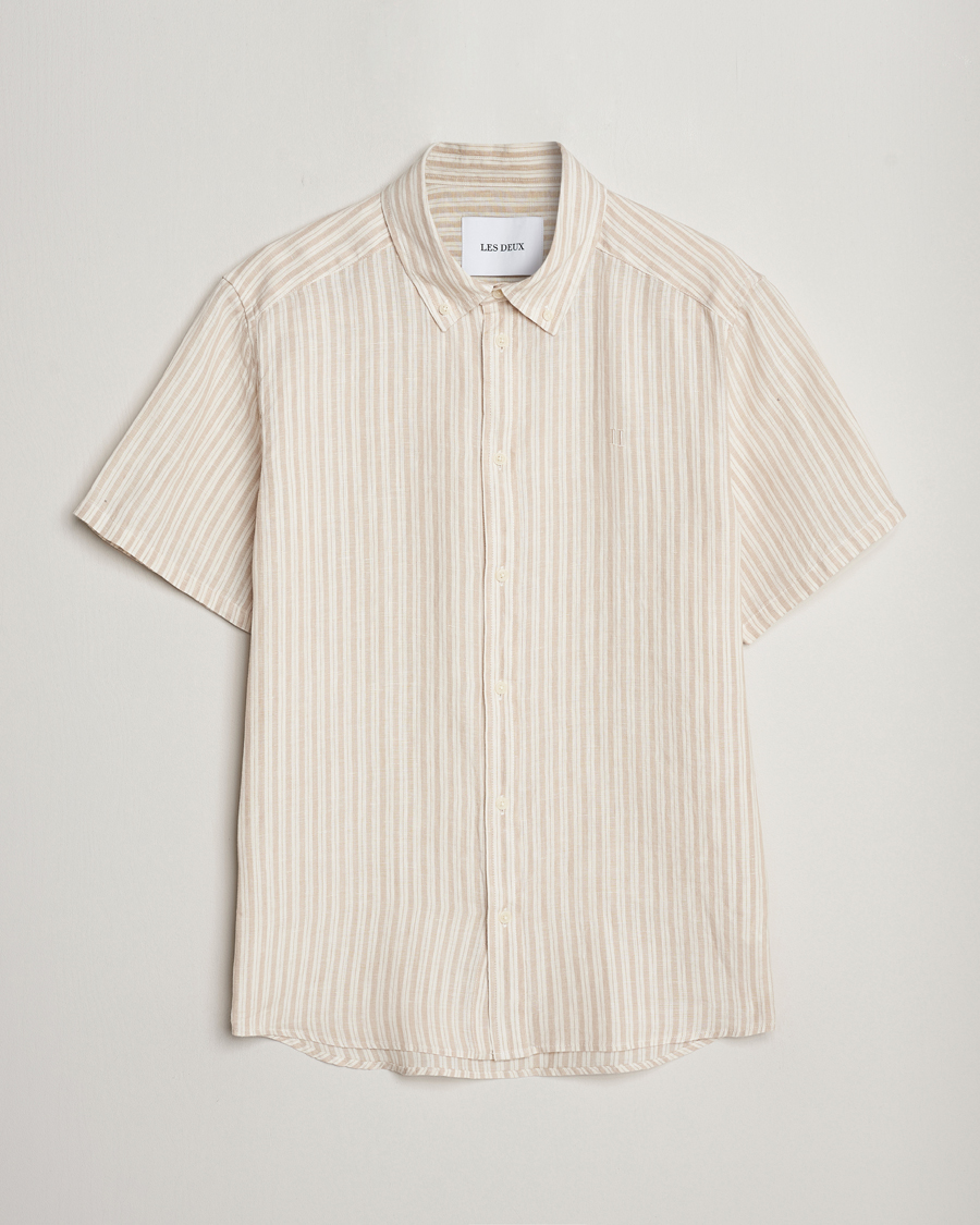 Heren | Overhemden | LES DEUX | Kris Linen Striped Short Sleeve Shirt Sand/Ivory