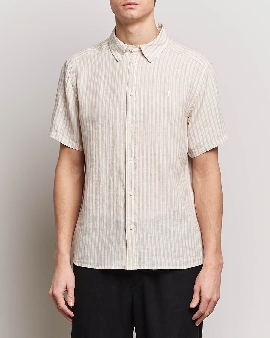 Heren | Overhemden | LES DEUX | Kris Linen Striped Short Sleeve Shirt Sand/Ivory