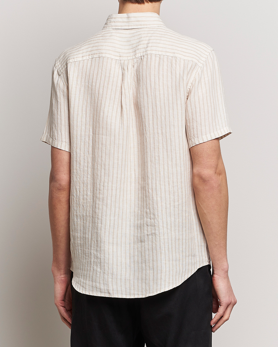 Heren | Overhemden | LES DEUX | Kris Linen Striped Short Sleeve Shirt Sand/Ivory