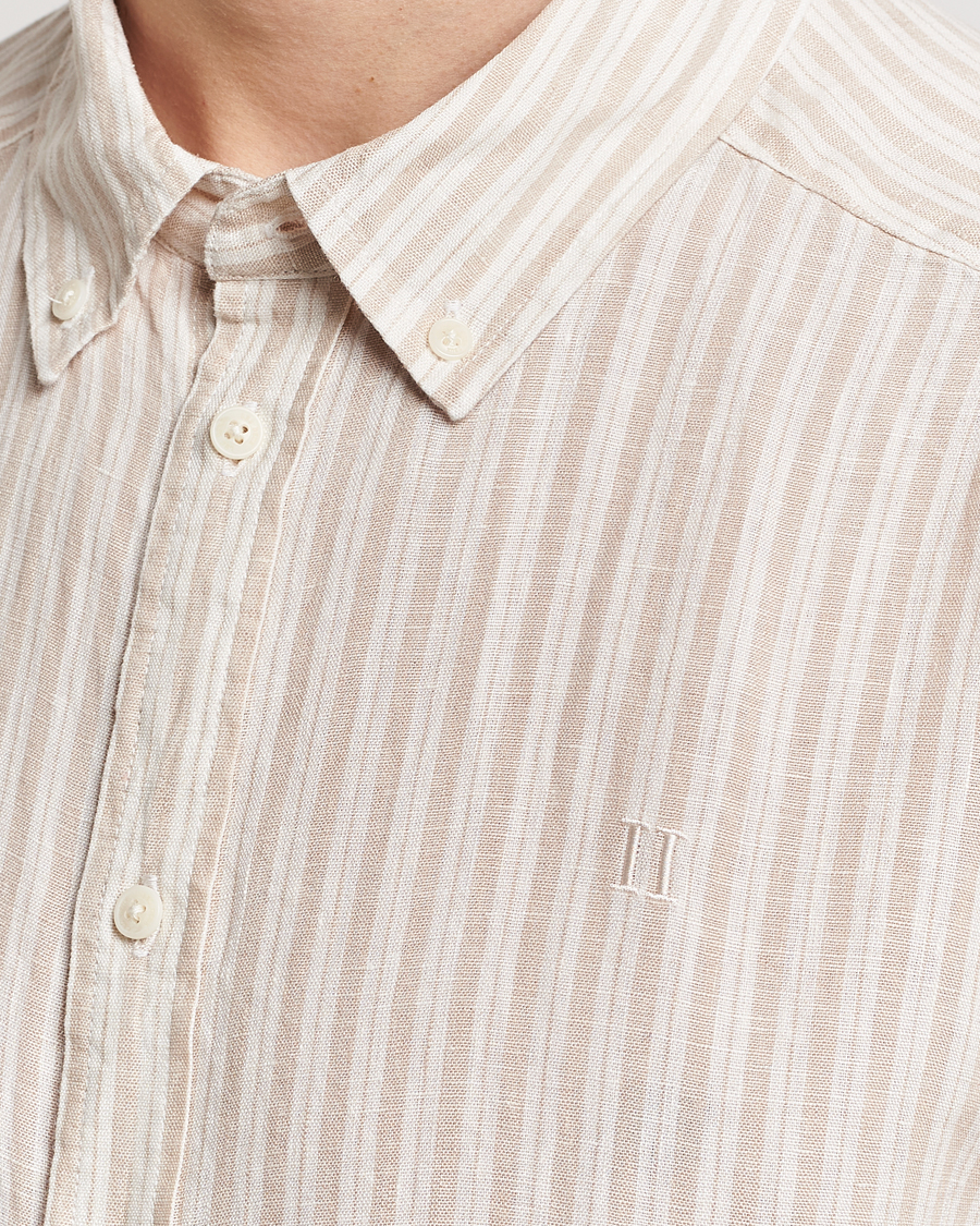 Heren | Overhemden | LES DEUX | Kris Linen Striped Short Sleeve Shirt Sand/Ivory