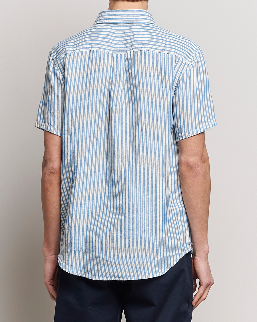 Heren | Overhemden | LES DEUX | Kris Linen Striped Short Sleeve Shirt Blue/Ivory