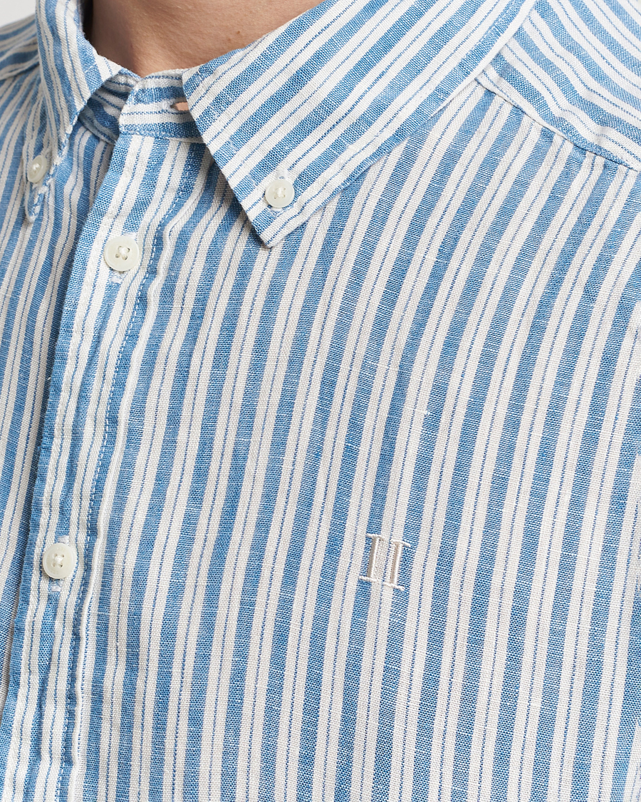 Heren | Overhemden | LES DEUX | Kris Linen Striped Short Sleeve Shirt Blue/Ivory