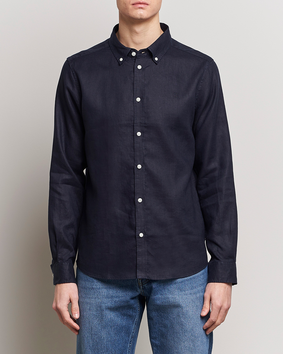 Heren | LES DEUX | LES DEUX | Kristian Linen Button Down Shirt Dark Navy