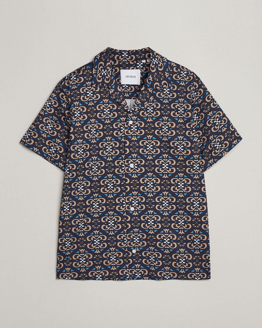 Heren | Overhemden | LES DEUX | Hendrix Printed Short Sleeve Shirt Dark Navy