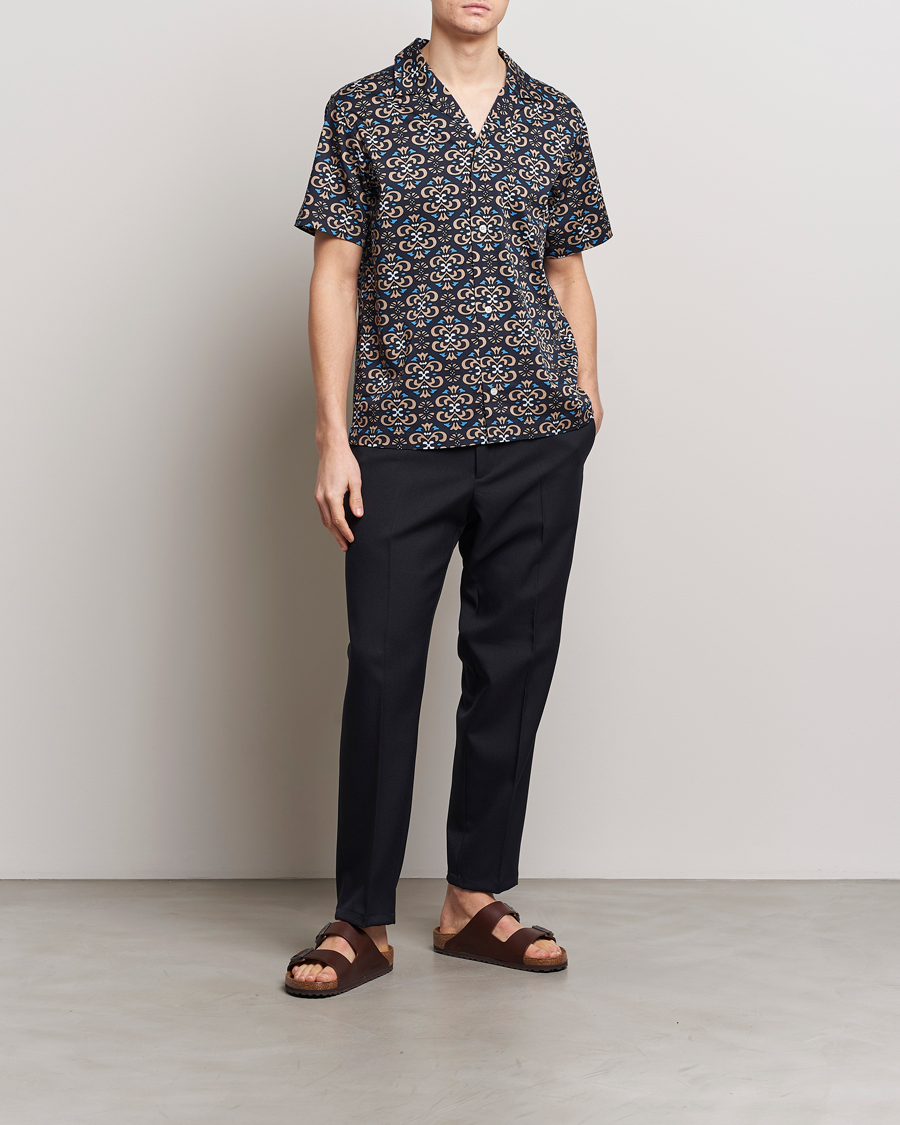 Heren | Overhemden | LES DEUX | Hendrix Printed Short Sleeve Shirt Dark Navy