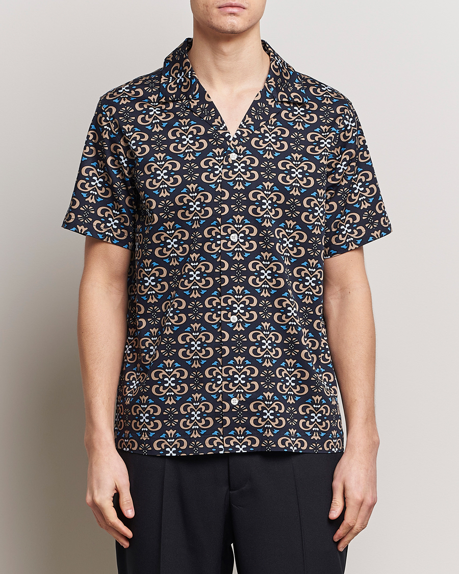Heren | Overhemden | LES DEUX | Hendrix Printed Short Sleeve Shirt Dark Navy