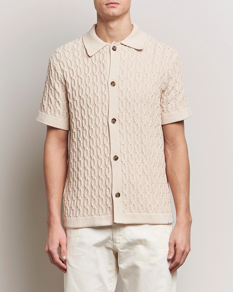 Heren |  | LES DEUX | Garret Knitted Short Sleeve Shirt Ivory