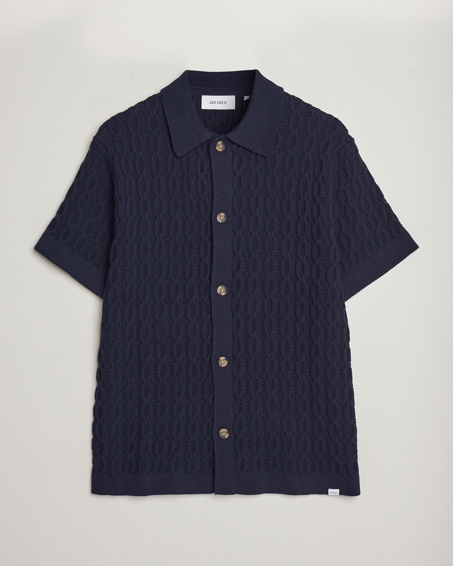 Heren | Overhemden | LES DEUX | Garret Knitted Short Sleeve Shirt Dark Navy