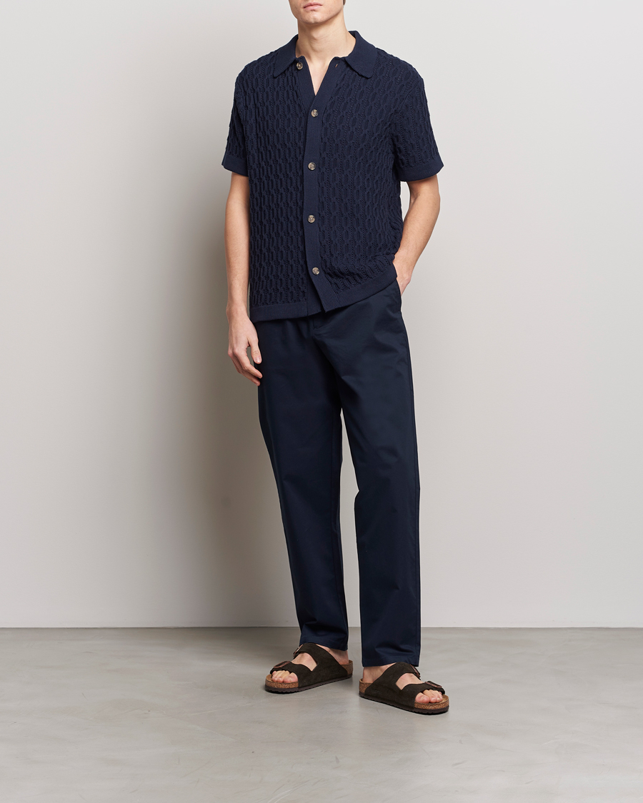 Heren | Overhemden | LES DEUX | Garret Knitted Short Sleeve Shirt Dark Navy
