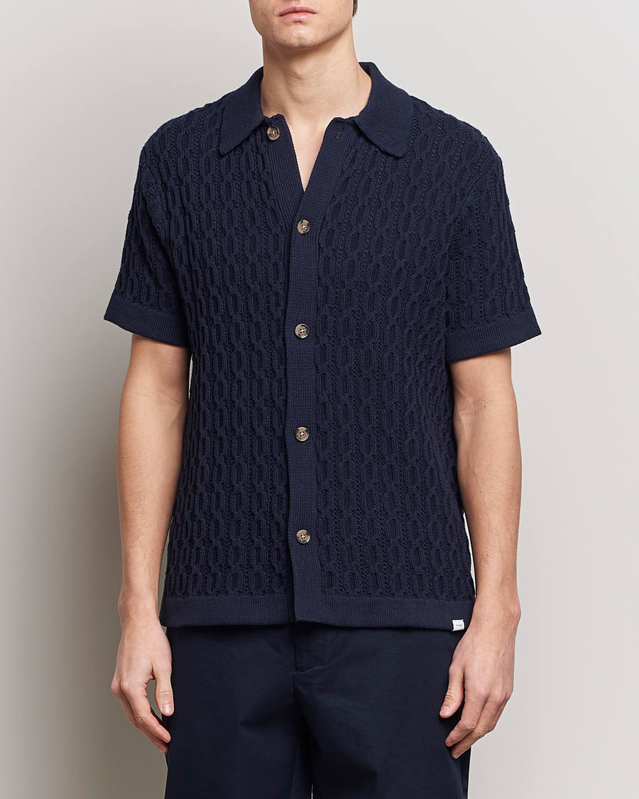 Heren |  | LES DEUX | Garret Knitted Short Sleeve Shirt Dark Navy
