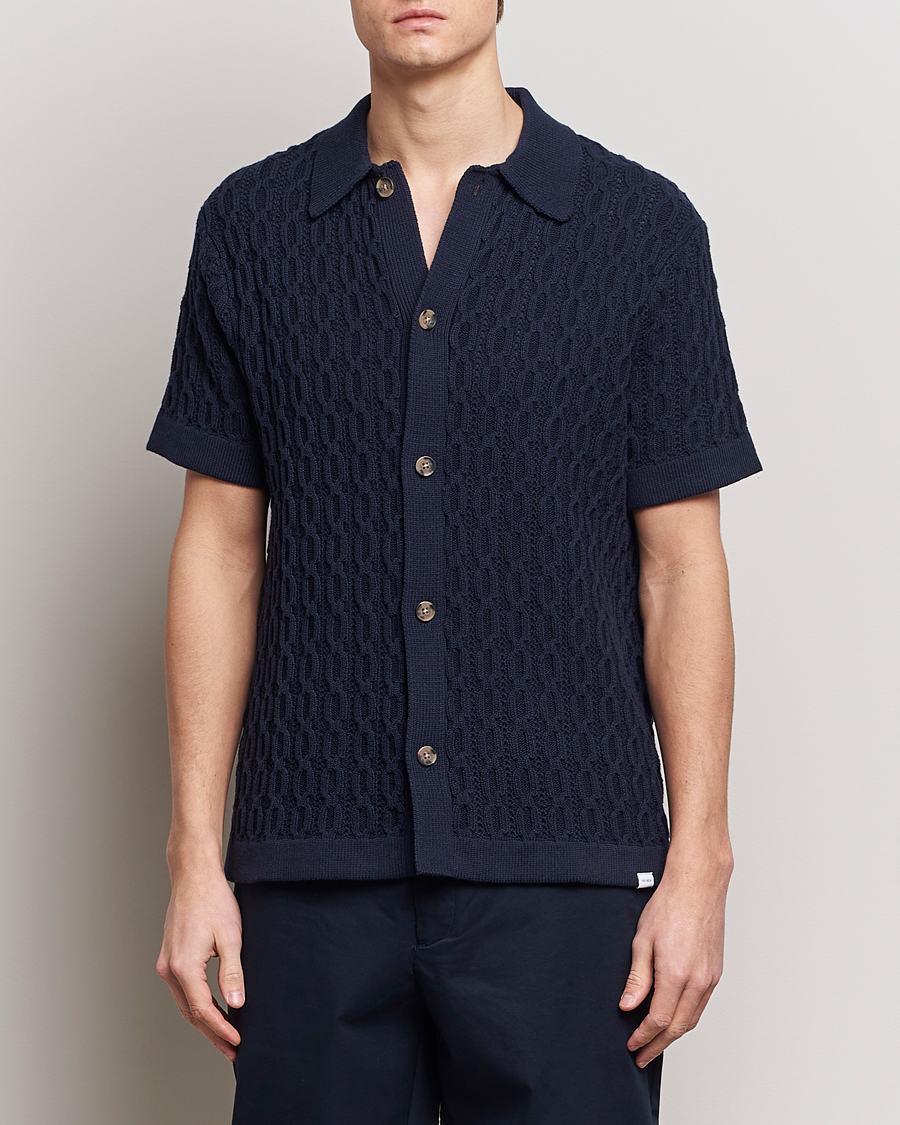 Heren | Overhemden | LES DEUX | Garret Knitted Short Sleeve Shirt Dark Navy