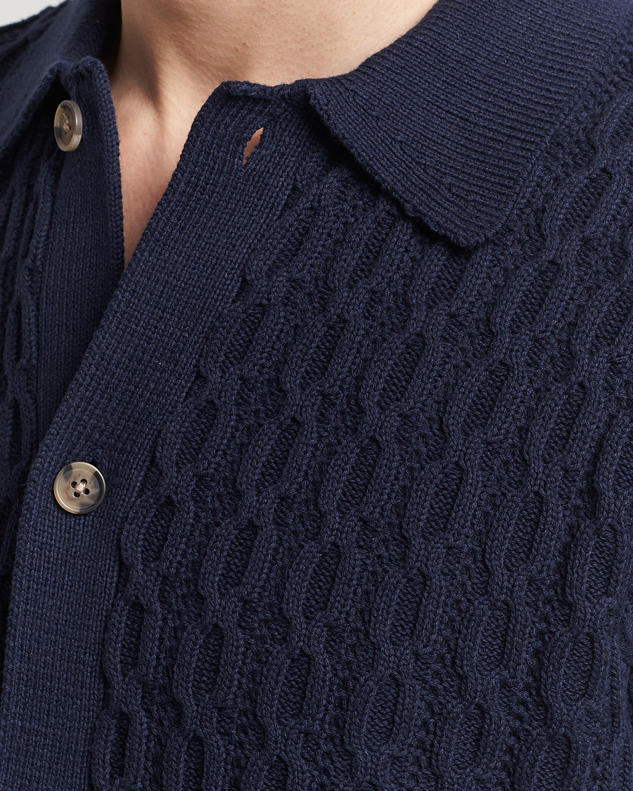 Heren | Overhemden | LES DEUX | Garret Knitted Short Sleeve Shirt Dark Navy