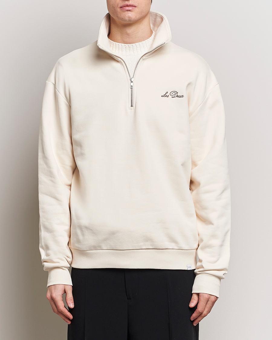 Heren | LES DEUX | LES DEUX | Crew Half Zip Sweatshirt Light Ivory