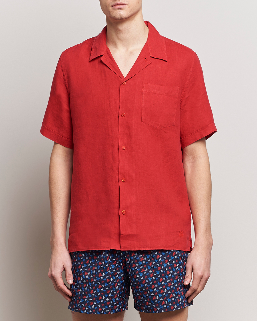 Heren | Overhemden met korte mouwen | Vilebrequin | Carhli Resort Short Sleeve Shirt Mouline Rouge