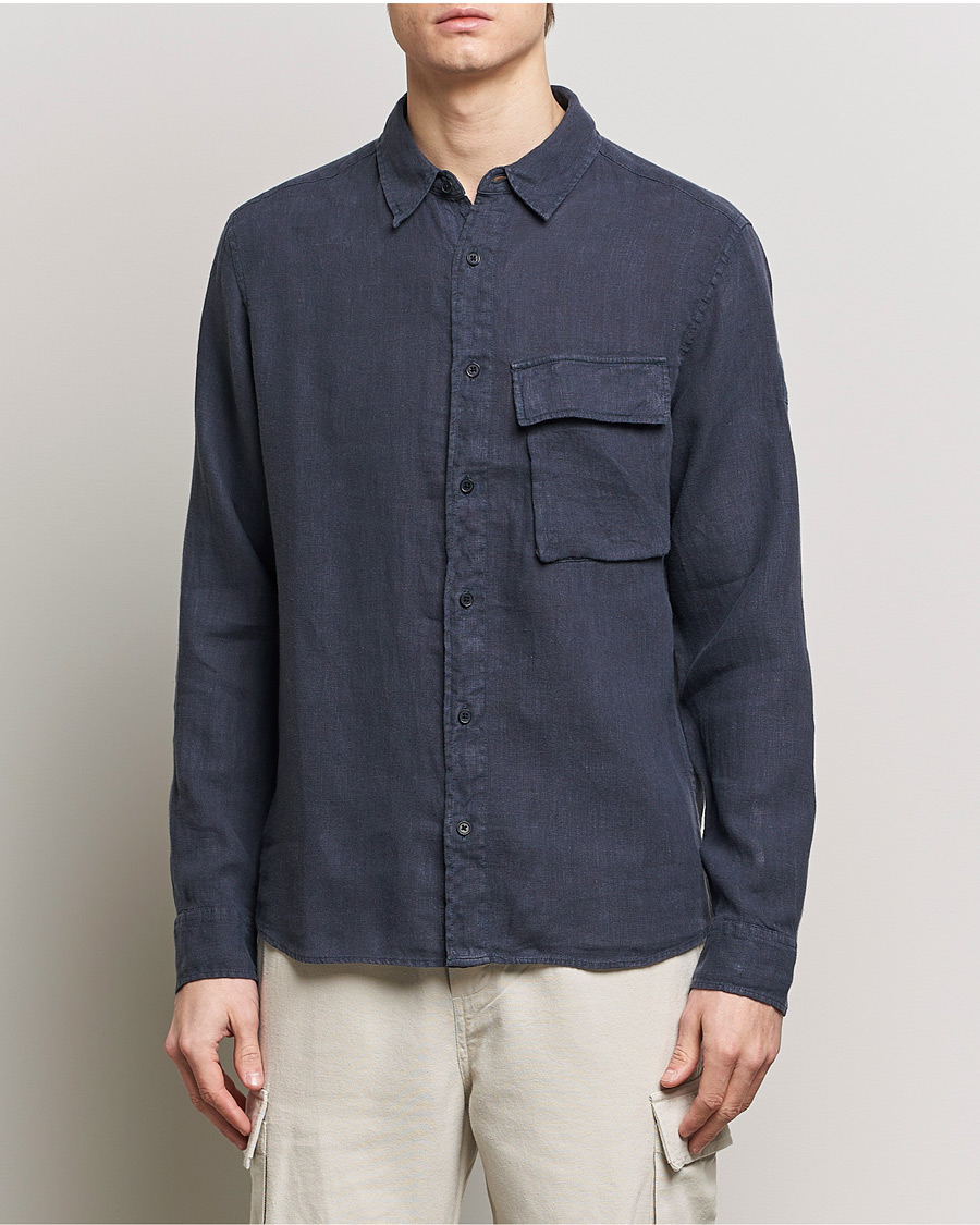 Heren | Linnen overhemden | Belstaff | Scale Linen Pocket Shirt Dark Ink