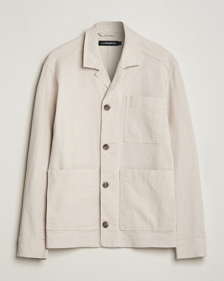 Heren | Overhemden | J.Lindeberg | Errol Linen/Cotton Workwear Overshirt Moonbeam