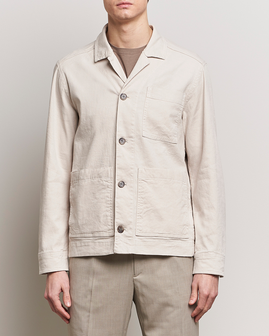 Heren | Afdelingen | J.Lindeberg | Errol Linen/Cotton Workwear Overshirt Moonbeam