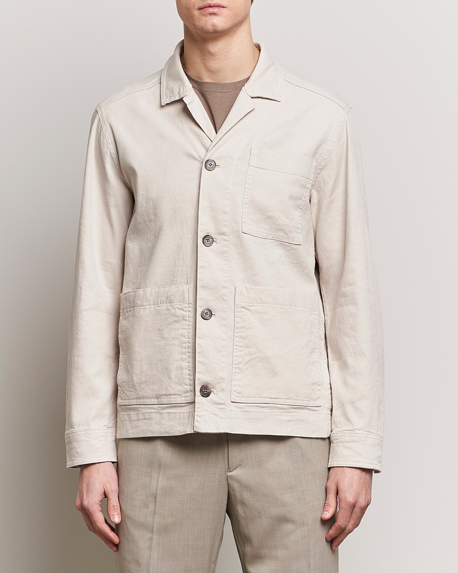 Heren | Business & Beyond | J.Lindeberg | Errol Linen/Cotton Workwear Overshirt Moonbeam