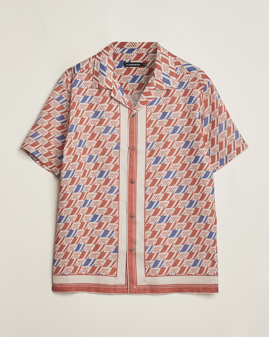 Heren | Overhemden | J.Lindeberg | Elio Tencel Moto Print Short Sleeve Shirt Multi