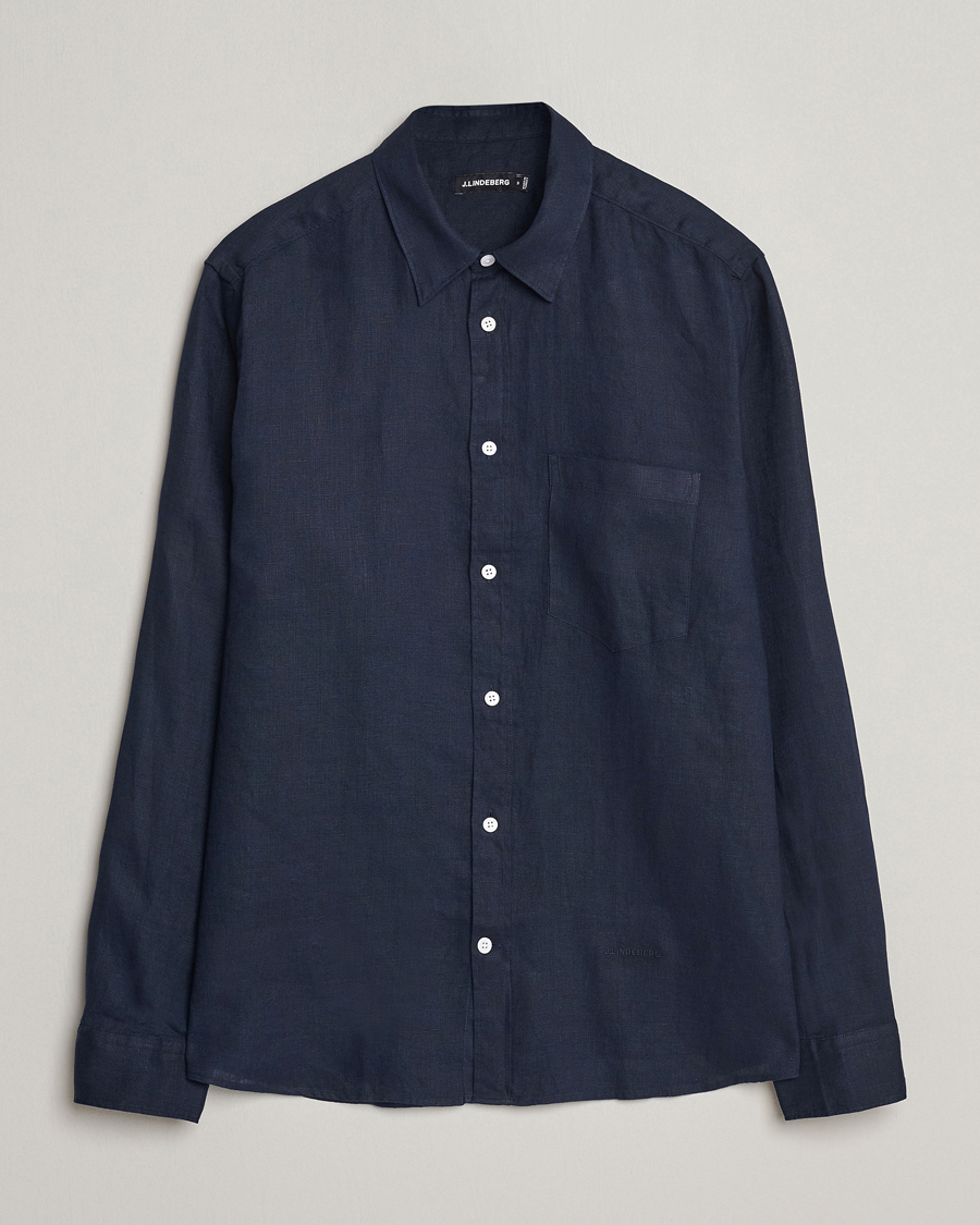 Heren | Overhemden | J.Lindeberg | Regular Fit Clean Linen Shirt Navy