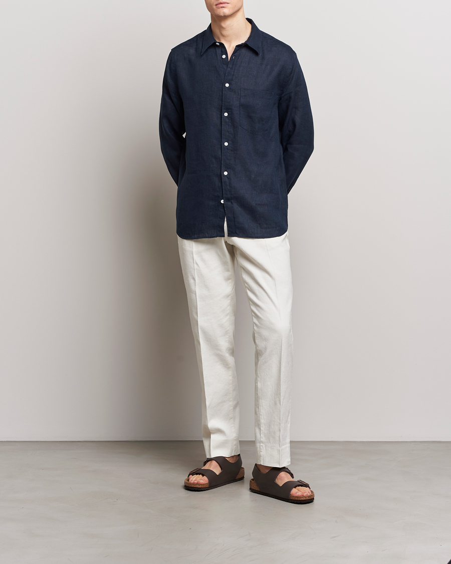 Heren | Overhemden | J.Lindeberg | Regular Fit Clean Linen Shirt Navy