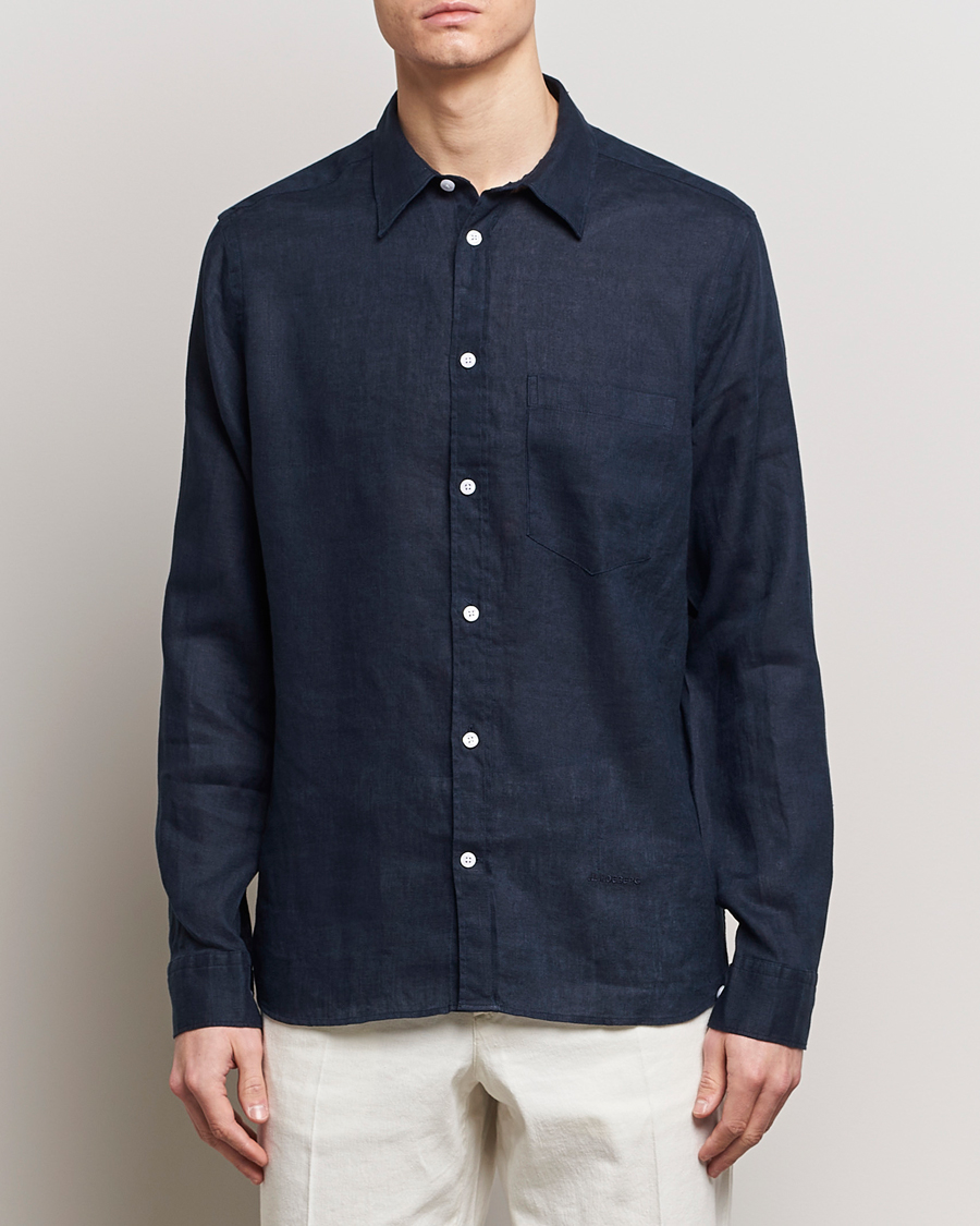 Heren | Linnen overhemden | J.Lindeberg | Regular Fit Clean Linen Shirt Navy