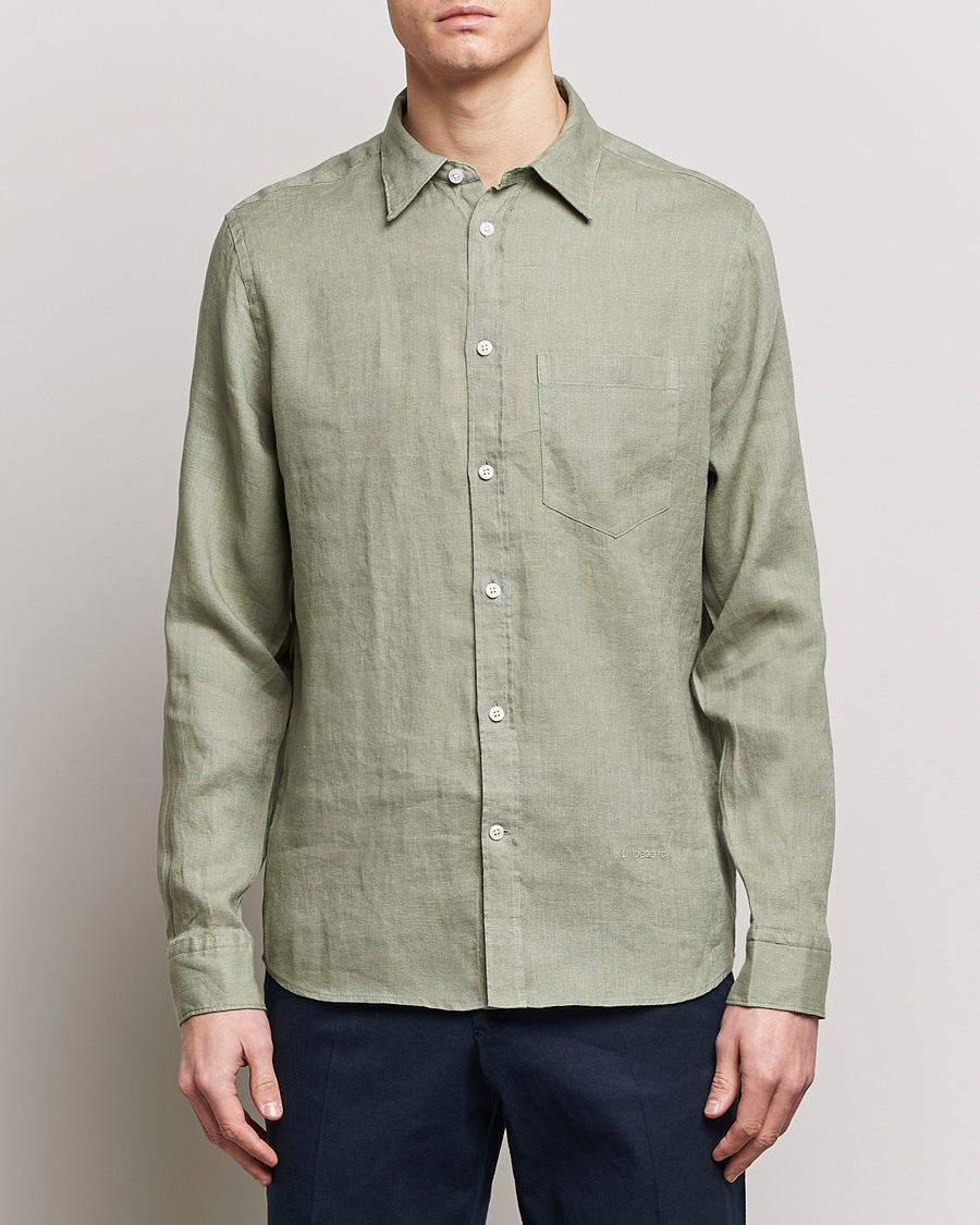 Heren | Linnen overhemden | J.Lindeberg | Regular Fit Clean Linen Shirt Oil Green