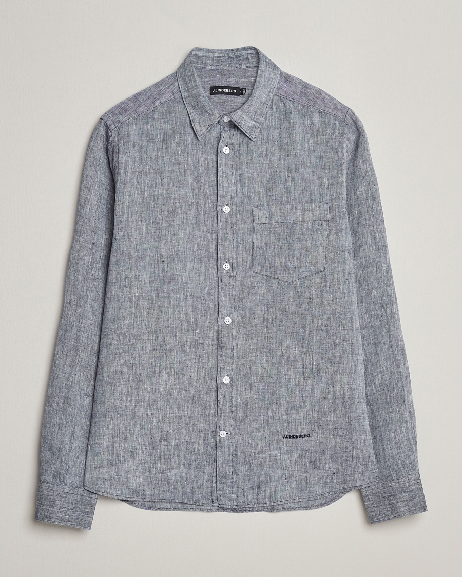Heren | Overhemden | J.Lindeberg | Slim Fit Linen Melange Shirt Navy