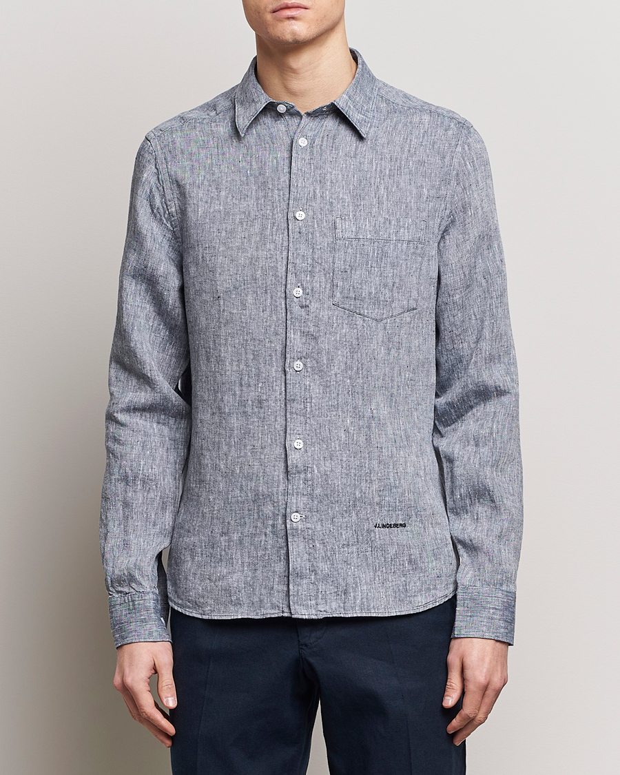 Heren | Casual | J.Lindeberg | Slim Fit Linen Melange Shirt Navy