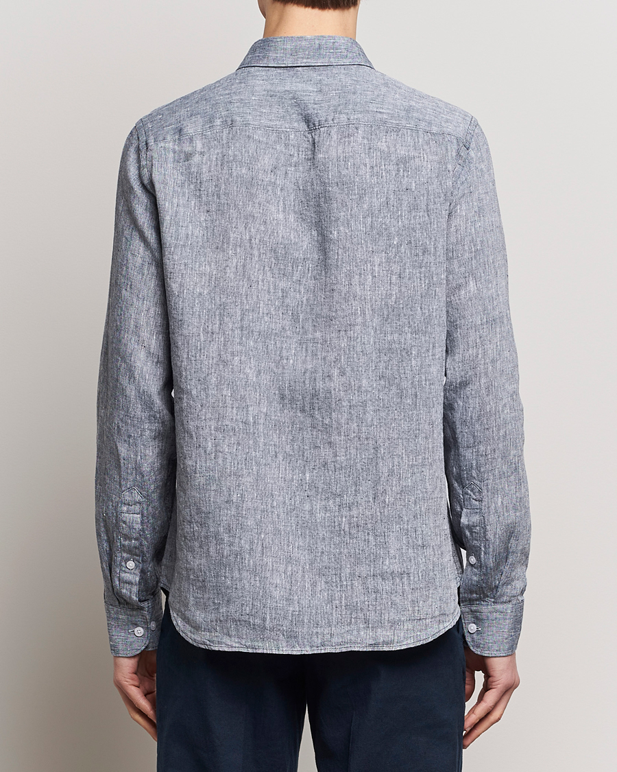Heren | Overhemden | J.Lindeberg | Slim Fit Linen Melange Shirt Navy