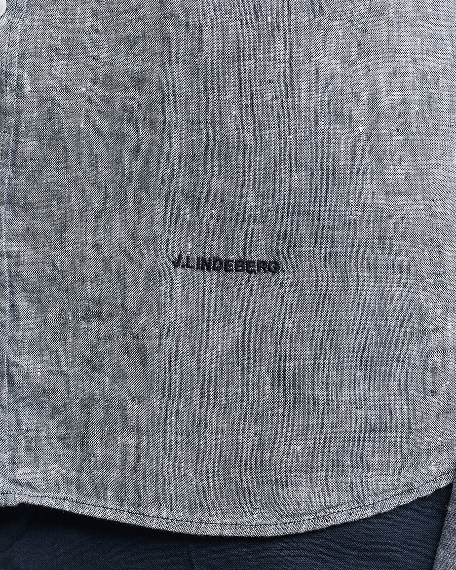 Heren | Overhemden | J.Lindeberg | Slim Fit Linen Melange Shirt Navy