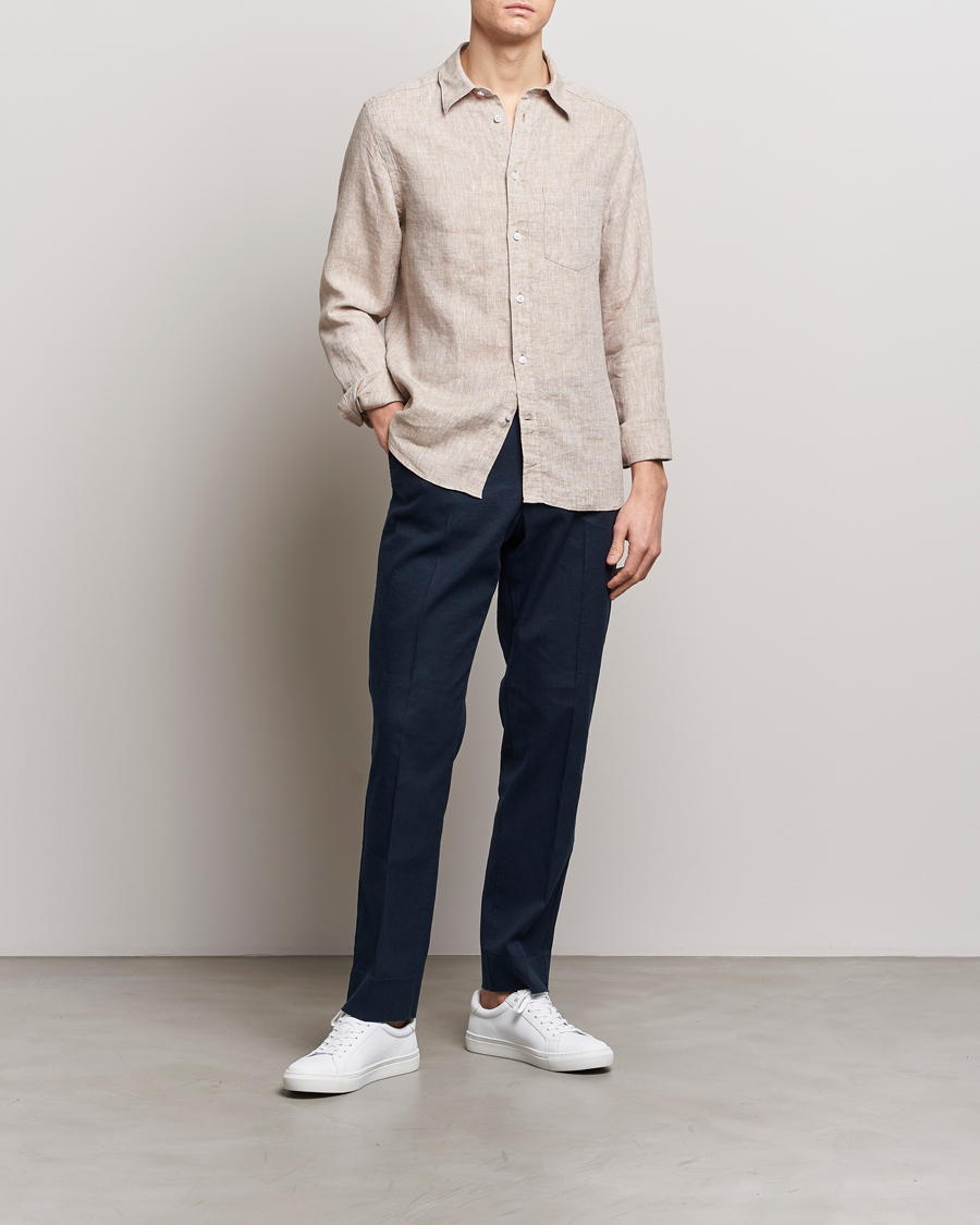 Heren | Overhemden | J.Lindeberg | Slim Fit Linen Melange Shirt Batique Khaki