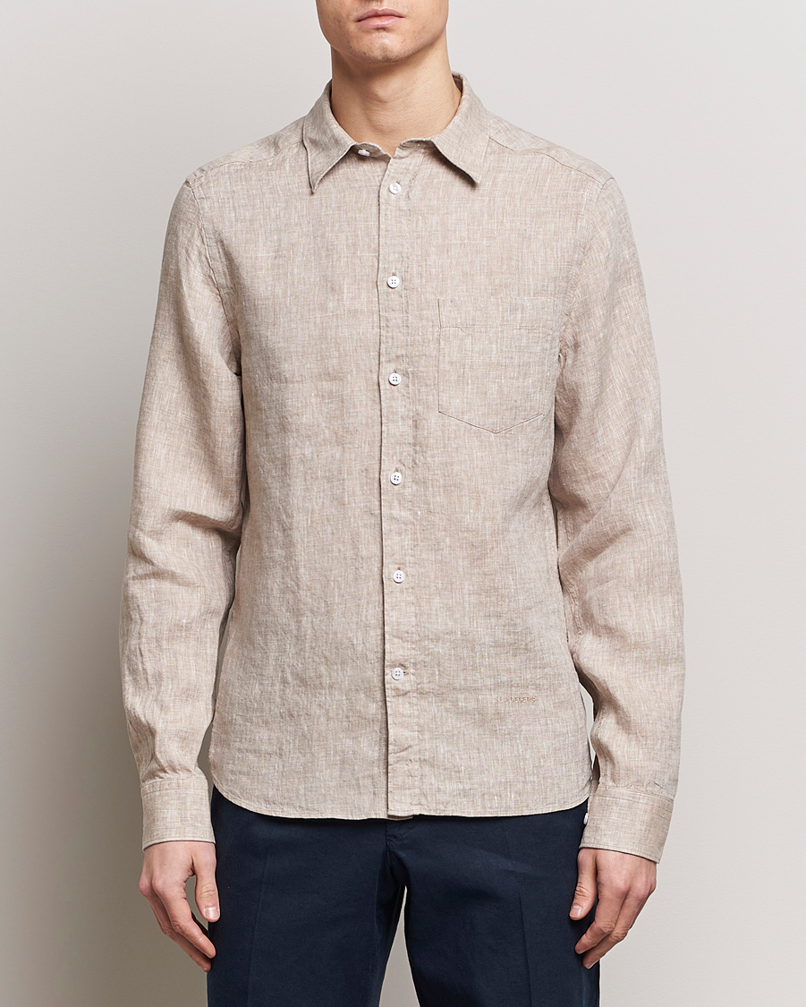 Heren | Overhemden | J.Lindeberg | Slim Fit Linen Melange Shirt Batique Khaki