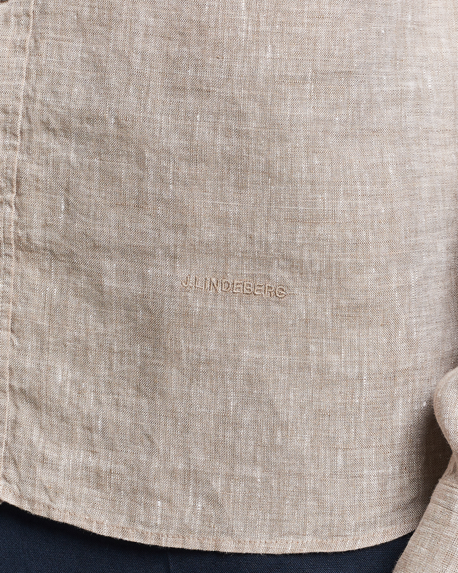 Heren | Overhemden | J.Lindeberg | Slim Fit Linen Melange Shirt Batique Khaki