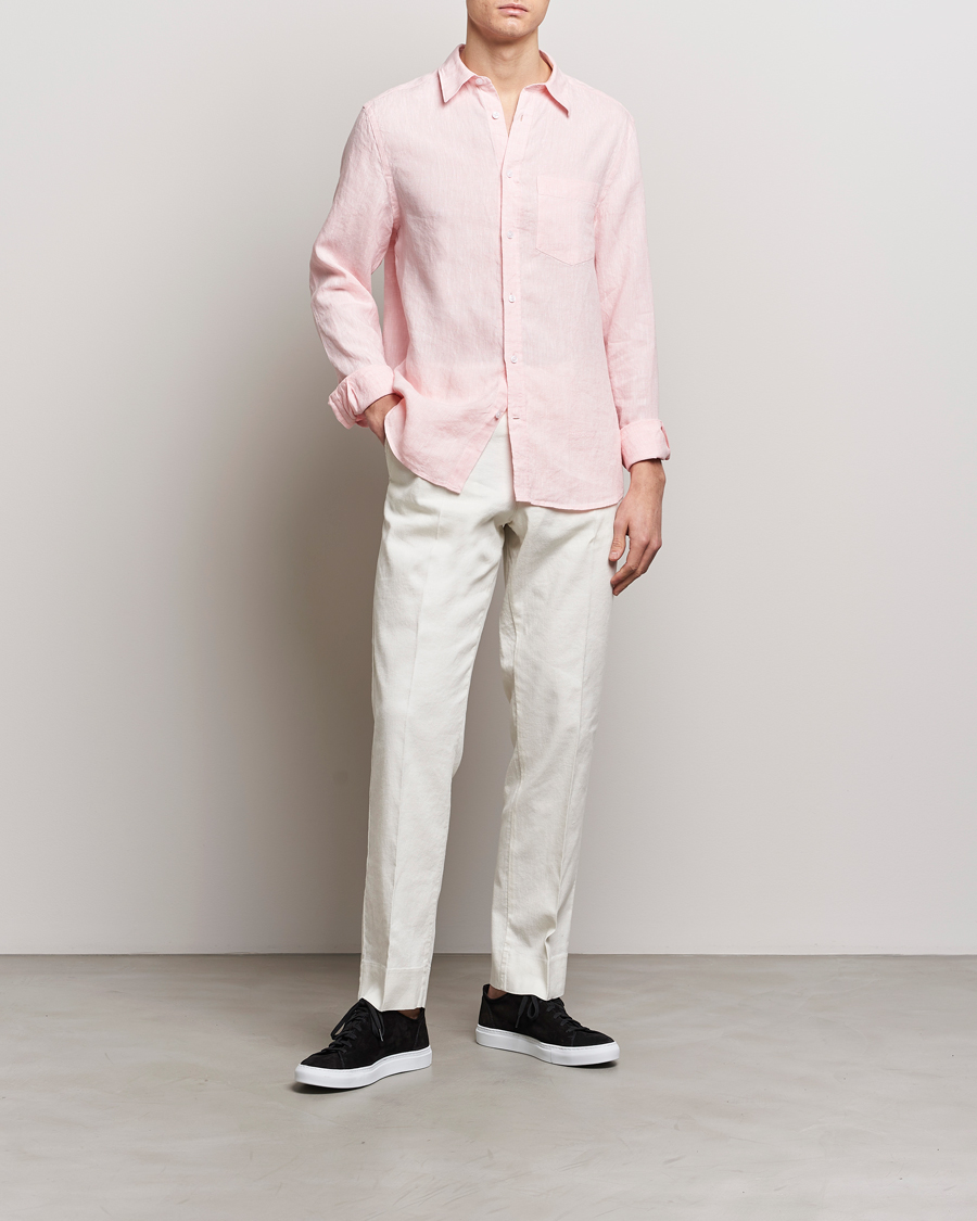 Heren | Overhemden | J.Lindeberg | Slim Fit Linen Melange Shirt Powder Pink