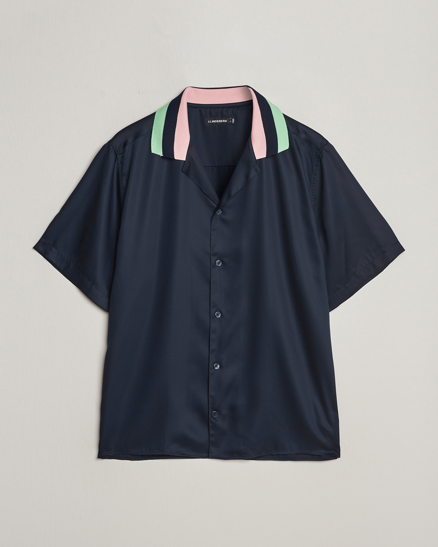 Heren | Overhemden | J.Lindeberg | Skala Knit Collar Tencel Shirt Navy