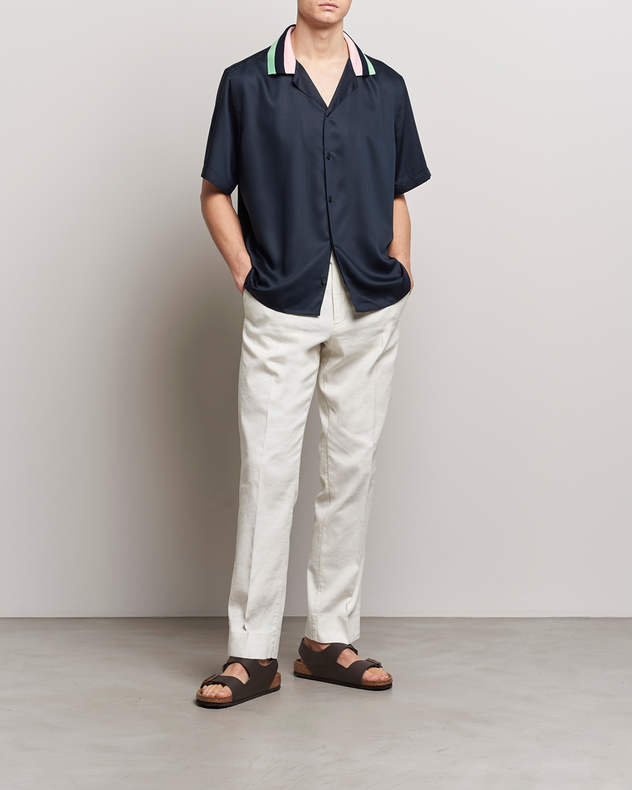 Heren | Overhemden | J.Lindeberg | Skala Knit Collar Tencel Shirt Navy