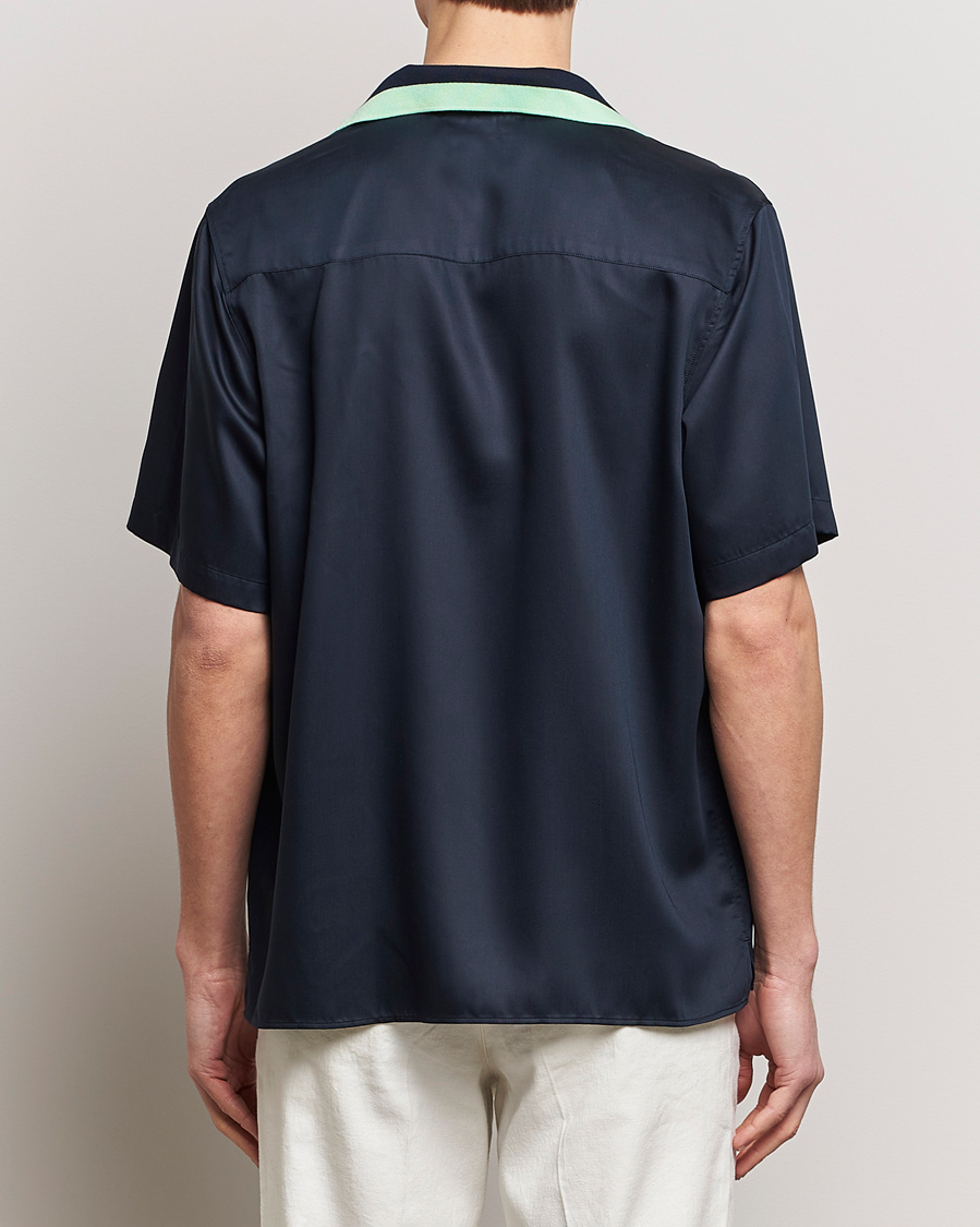 Heren | Overhemden | J.Lindeberg | Skala Knit Collar Tencel Shirt Navy