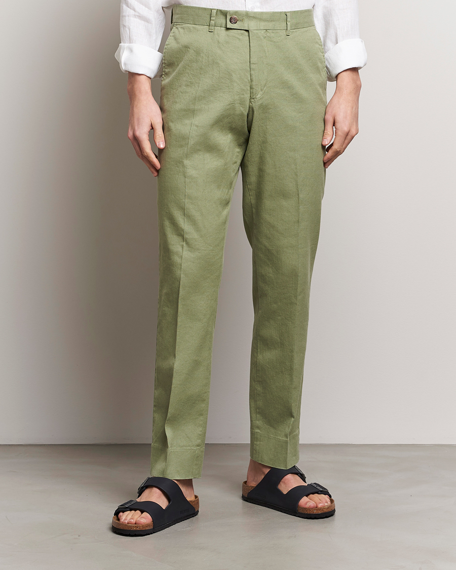 Herr | Byxor | J.Lindeberg | Lois Cotton/Linen Stretch Pants Oil Green