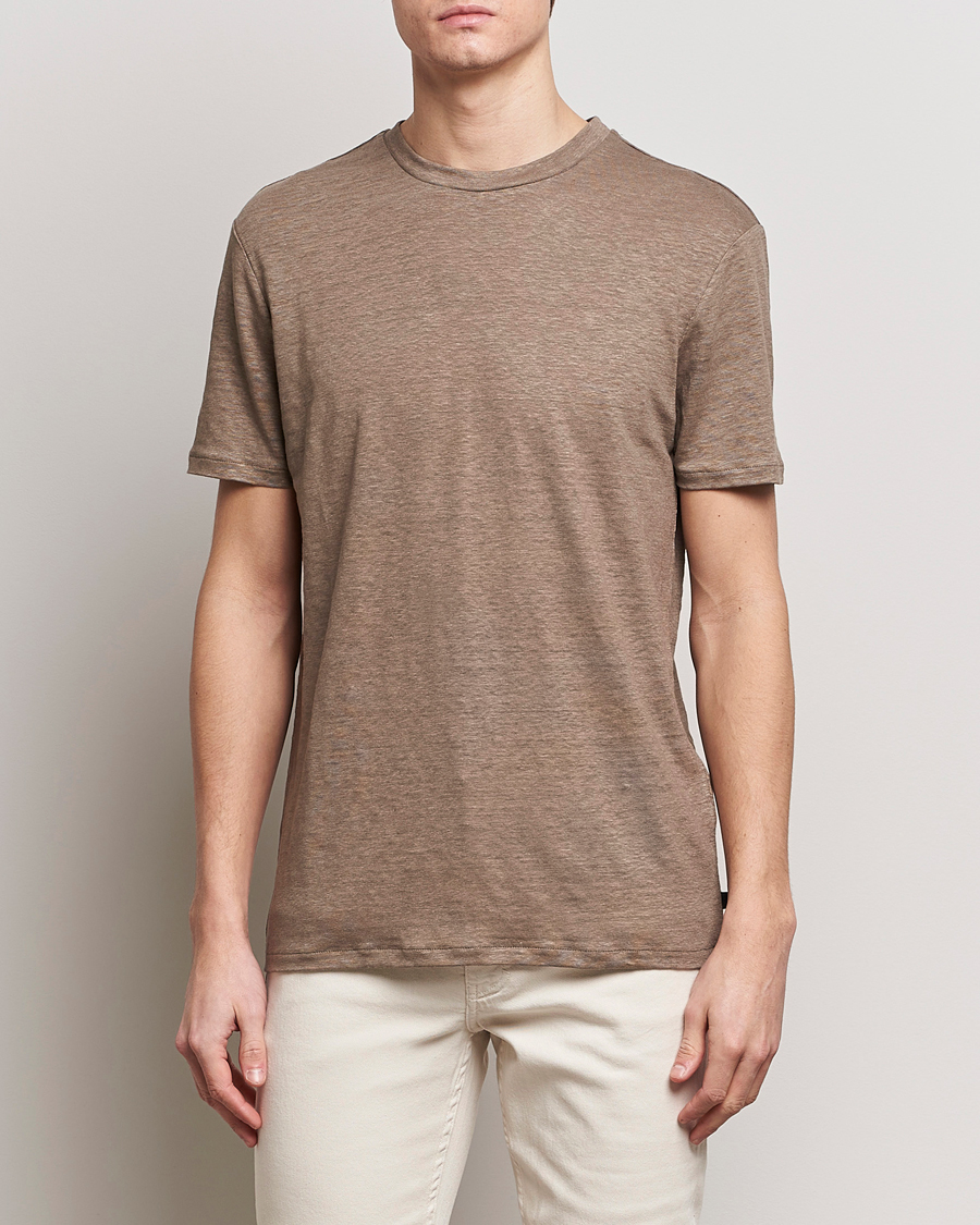 Heren | T-shirts | J.Lindeberg | Coma Linen T-Shirt Walnut
