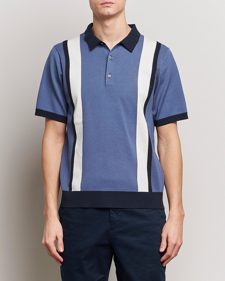 Heren |  | J.Lindeberg | Reymond Stripe Knitted Polo Bijou Blue