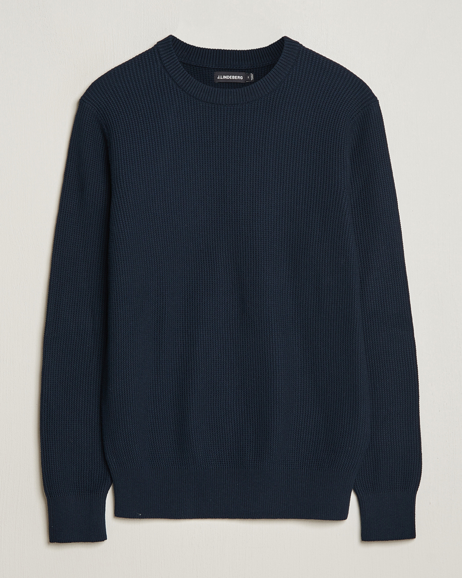 Heren | Truien | J.Lindeberg | Arthur Structure Organic Cotton Crew Neck Navy