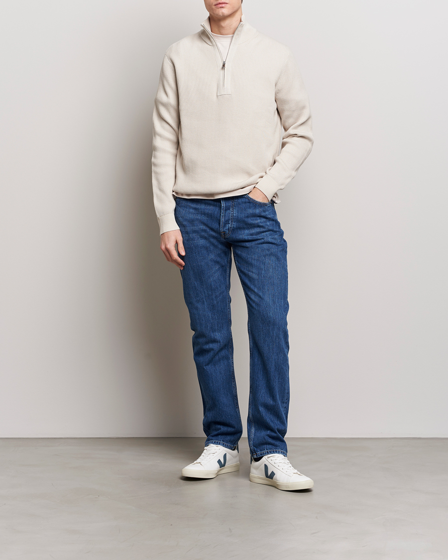 Heren | Truien | J.Lindeberg | Alex Half Zip Organic Cotton Sweater Moonbeam