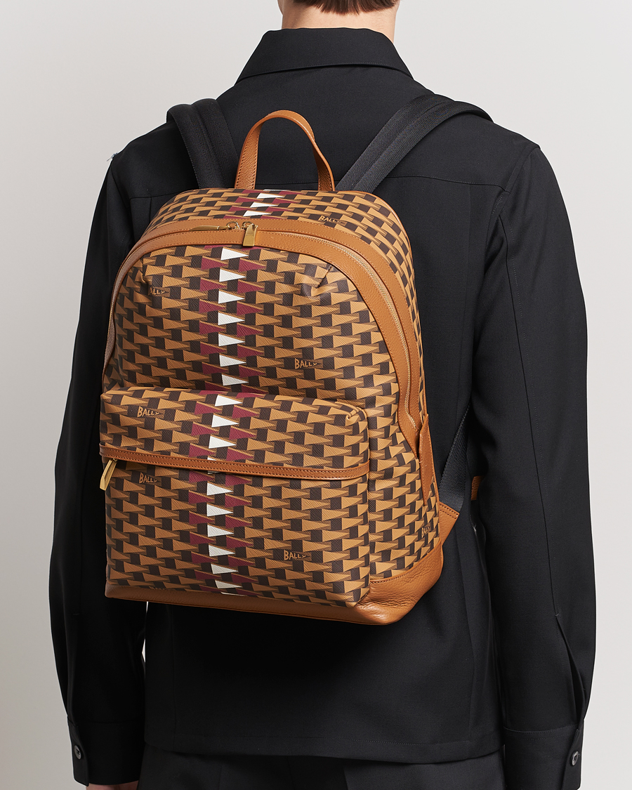 Heren | Luxury Brands | Bally | Pennant Monogram Leather Backpack Brown