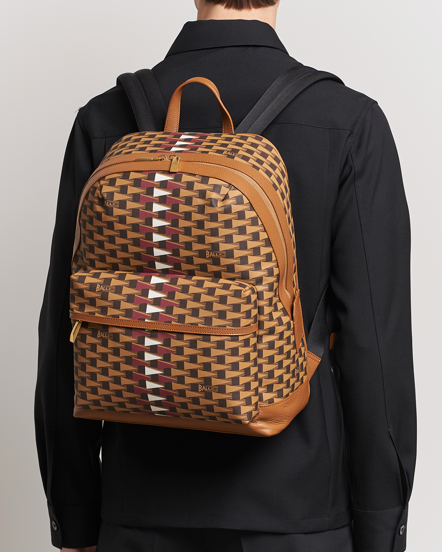 Heren | Bally Pennant Monogram Leather Backpack Brown | Bally | Pennant Monogram Leather Backpack Brown