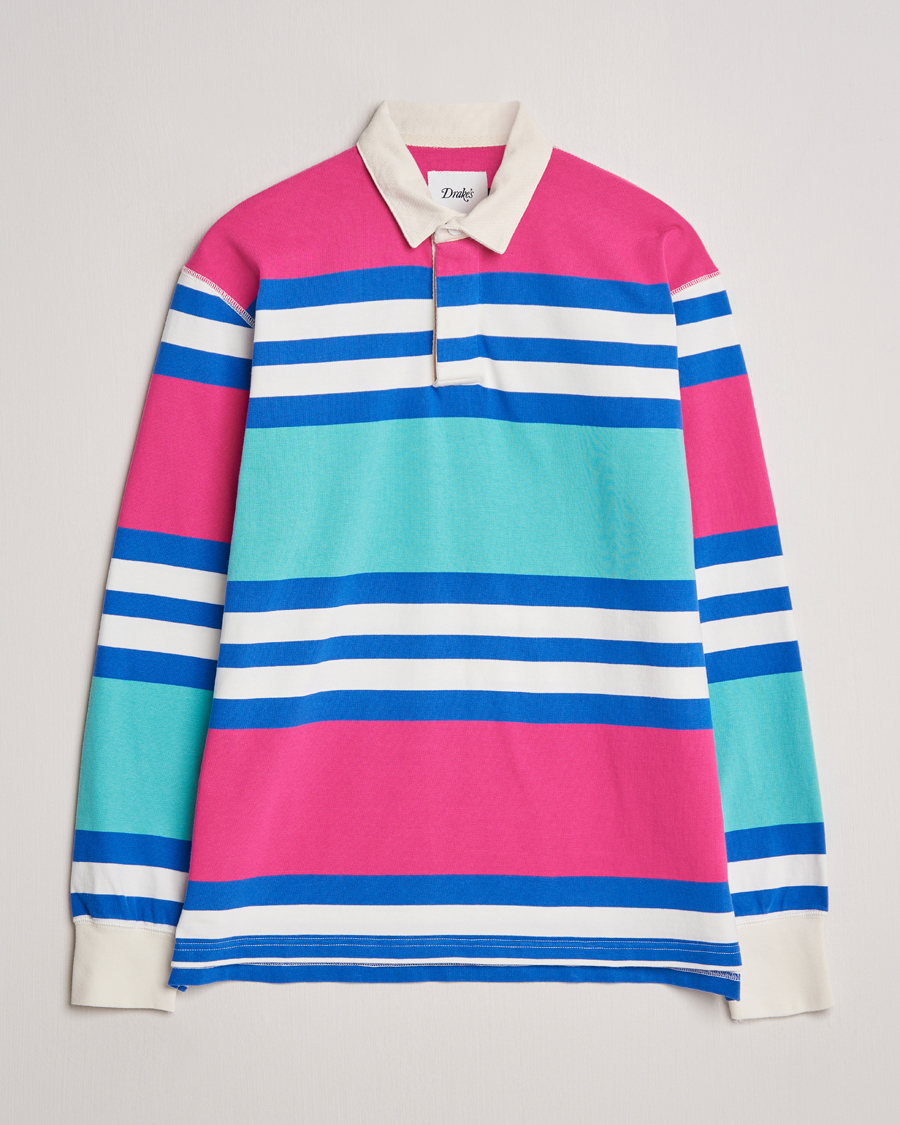Heren | Truien | Drake's | Long Sleeve Stripe Rugby Shirt Multi