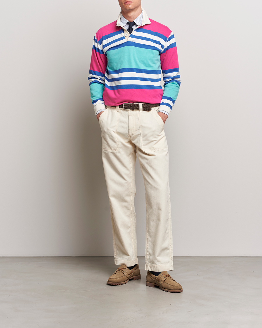 Heren | Truien | Drake's | Long Sleeve Stripe Rugby Shirt Multi