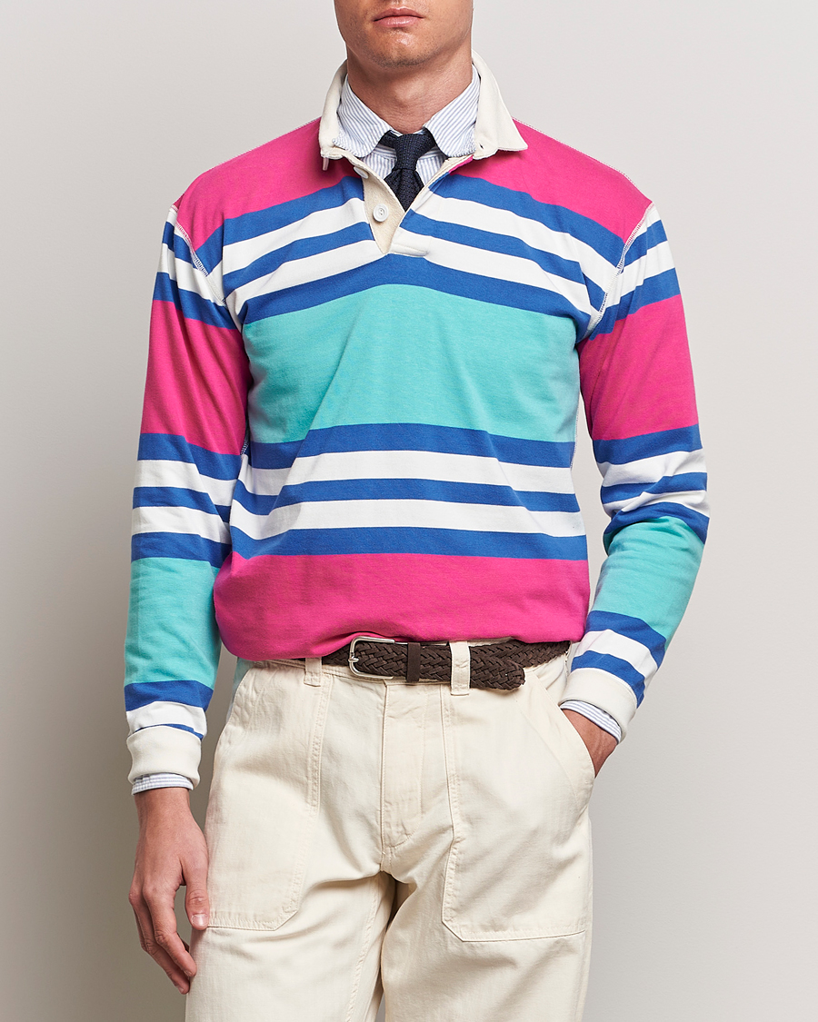 Heren | Afdelingen | Drake's | Long Sleeve Stripe Rugby Shirt Multi