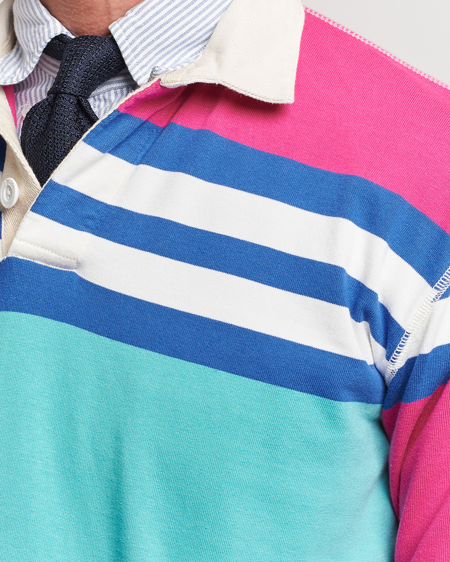 Heren | Truien | Drake's | Long Sleeve Stripe Rugby Shirt Multi