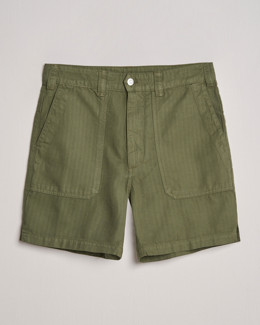 Heren | Korte broek | Drake's | Herringbone Fatigue Cotton Shorts Olive